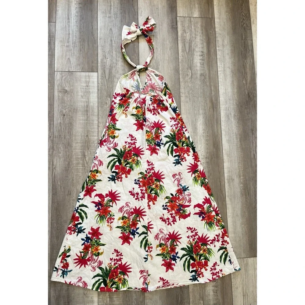 INC International Concepts Dress Linen Bouquet Floral Halter Tie‎ Maxi PS Resort